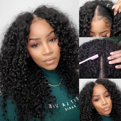 Sunber Effortless To Put On Curly V Part Wig Small Cap Human Hair Wig No Leave Out Glueless Upgrade U Part Wigs