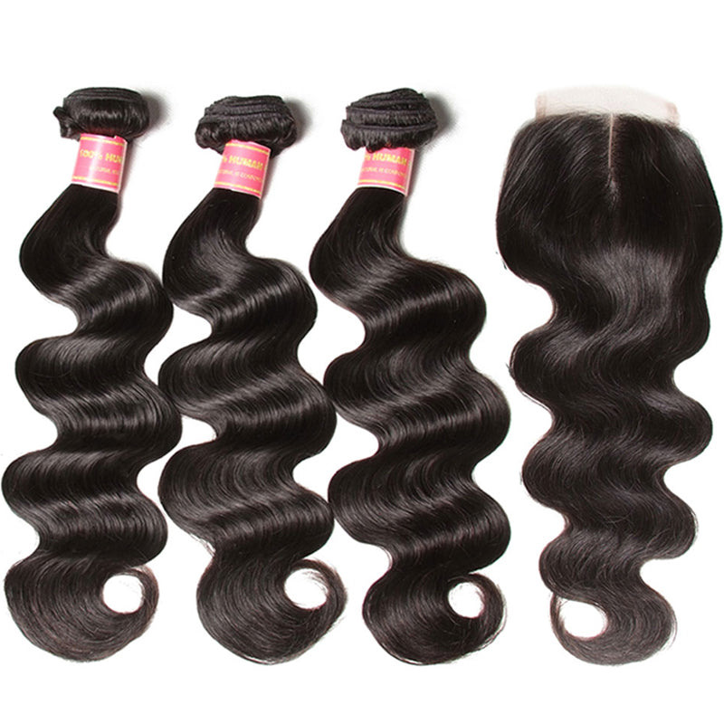 Sunber Hair Brazilian Body Wave 3 Bundles With Closure, Deals on Bundles of Brazilian Virgin Hair Weave