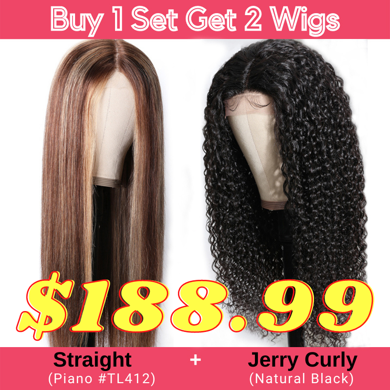 Buy 1 Get 2 Lace Part Human Hair Wigs In Piano Highlight Straight &amp; Black Curly Wigs Bulk Sale IG Flash Sale