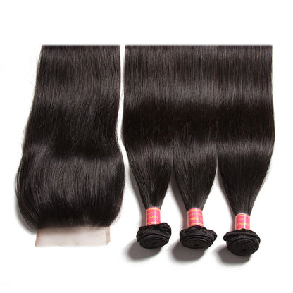 Sunber Hair Brazilian Virgin Hair Silky Straight Hair 3 Bundles Human Hair Weaves With 4x4 Lace Closure