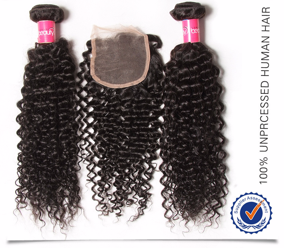 Malaysian Virgin Curly Hair 3 Bundles with 4&quot;*4&quot; Lace Closure, 