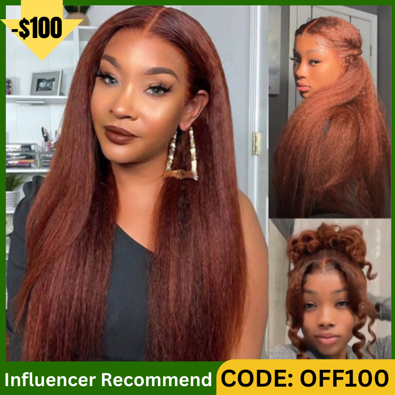 Sunber $100 Off Kinky/Yaki Straight Reddish Brown Lace Front Wigs