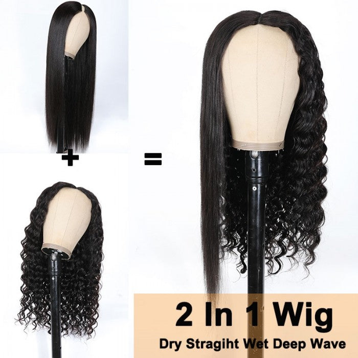 Sunber Super Magical Wet And Wavy V Part Wigs Dry Is Straight And Wet Is Deep Wave Human Hair Wigs