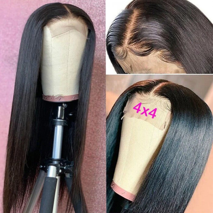 Sunber Silk Straight 4 By 4 Lace Closure Wigs 180% Density Human Hair Wigs