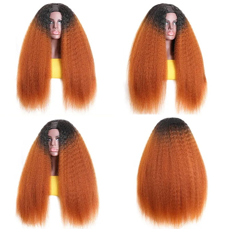 Clearance Sale Ombre Ginger Color U Part Wig Kinky Straight Glueless Human Hair Wigs 180% Density