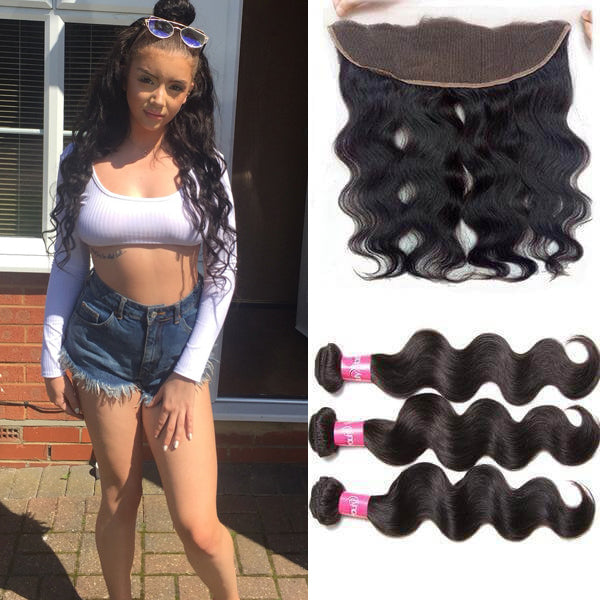 Indian Body Wave 3 Bundles with 13*4 Ear to Ear Full Lace Frontal Closure, 7A Hotsale Virgin Hair - Sunberhair