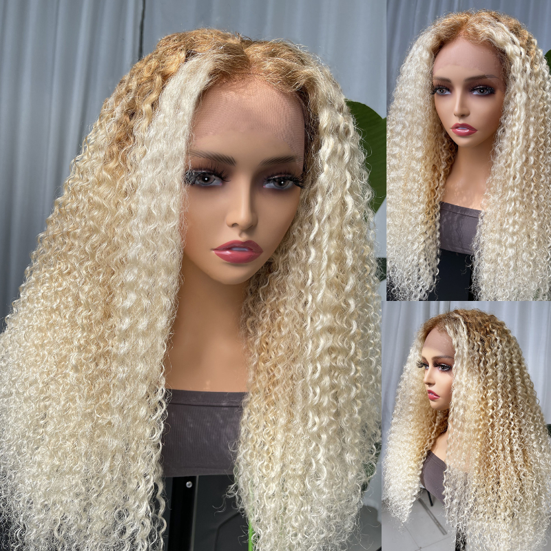 Sunber Ombre Blonde 13 By 4 Curly Wig With Light Dark Roots Human Hair