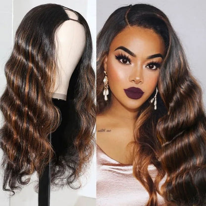 Sunber Mix Brown Highlight U Part Wigs Body Wave Wigs Flash Sale