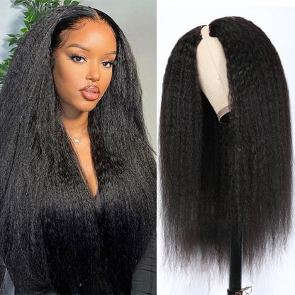 $100 Off Sunber Kinky Straight V Part Wigs No Leave Out Yaki Straight Human Hair Wig