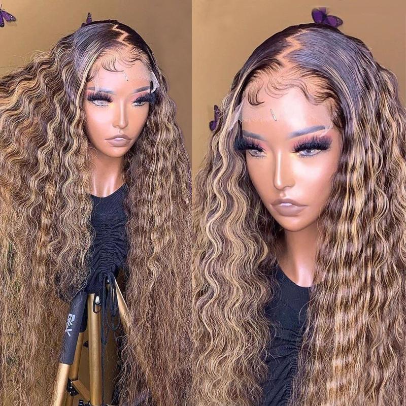 【22”=$95】Sunber $100 Off Honey Blonde Highlight Lace Front Curly  Wigs 100% Human Hair Wig