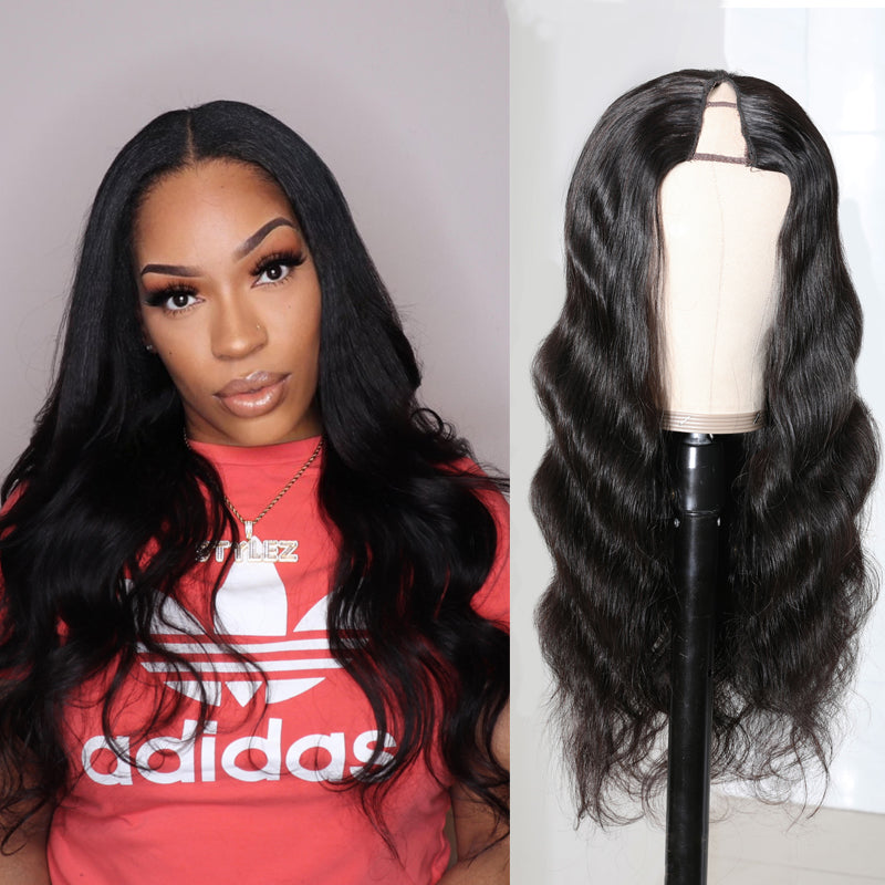 Flash Sale Sunber Body Wave Affordable No Lace V  Part Wig Natural Color Human Hair