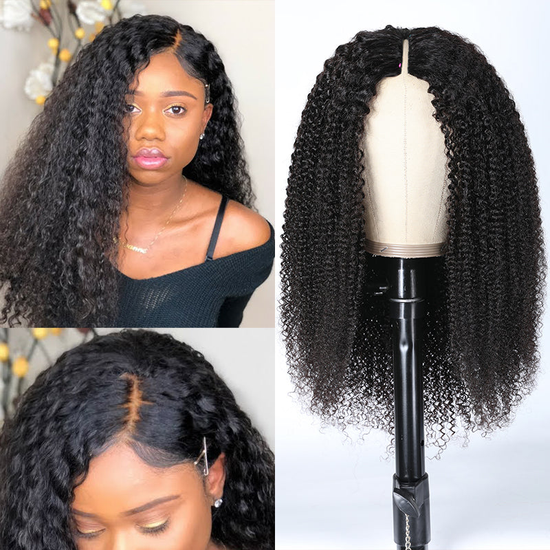 Sunber Kinky Curly No Lace No Glue V Part Wig Affordable Wigs For Women