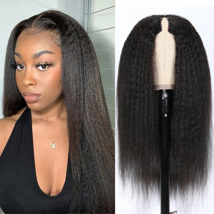 Sunber  Kinky Straight V Part Wigs Versatile No Leave Out Yaki Straight Human Hair Wig