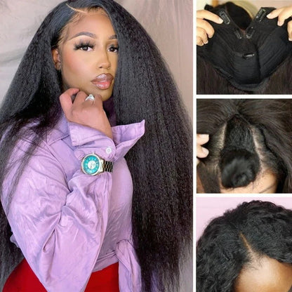 $100 Off Sunber Kinky Straight V Part Wigs No Leave Out Yaki Straight Human Hair Wig