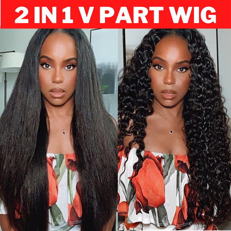 Sunber 2 In 1 Dry Straight And Wet Curly V Part Wigs High Quality Human Hair Wigs Flash Sale