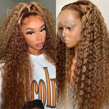 BOGO Sunber Jerry Curly Ombre Honey Blonde Highlight Lace Frontal Wigs