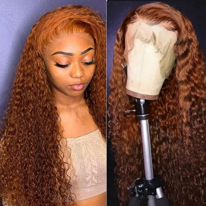 Flash Sale Sunber Precolored Ginger Brown Jerry Curly 13*4 Lace Front Human Hair Wigs