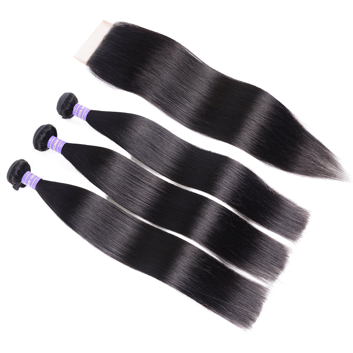 Sunber Hair Malaysian Silky Straight Hair 3 Bundles Remy Human Hair with 4x4 Swiss Lace Closure