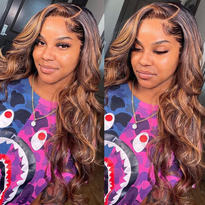 BOGO Buy Sunber Highlight Culry Lace Front Wig Get Free Highlight Balayage Body Wave Lace Frontal Wig Flash Sale