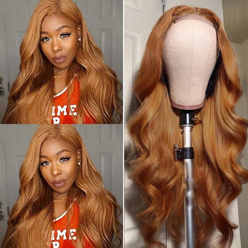 Clearance Sale Sunber Rich Brown Color Body Wave Lace Part Wigs Trendy Human Hair Wigs 200% density Flash Sale