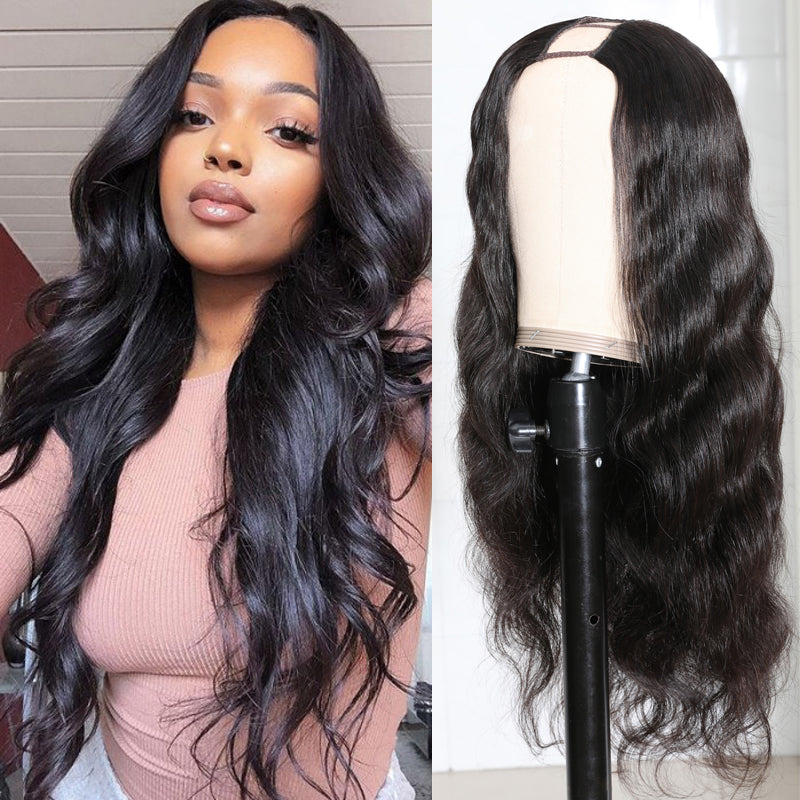 Flash Sale Sunber Body Wave Affordable No Lace V  Part Wig Natural Color Human Hair