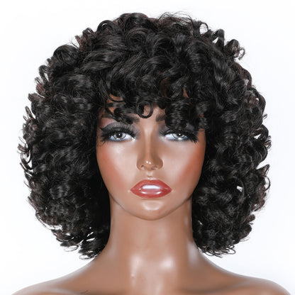 Sunber Glueless Pixie Cut Loose Bouncy Curls With Bangs Bob Wigs