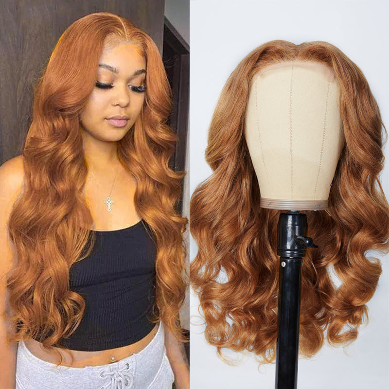 Clearance Sale Sunber Rich Brown Color Body Wave Lace Part Wigs Trendy Human Hair Wigs 200% density Flash Sale