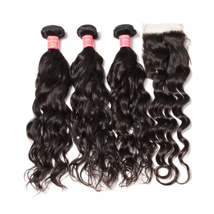 Brazilian Natural Wave Hair Bundles 4 Bundles with Lace Closure, Unprocessed 7A Affordable Brazilian Hair - Sunberhair