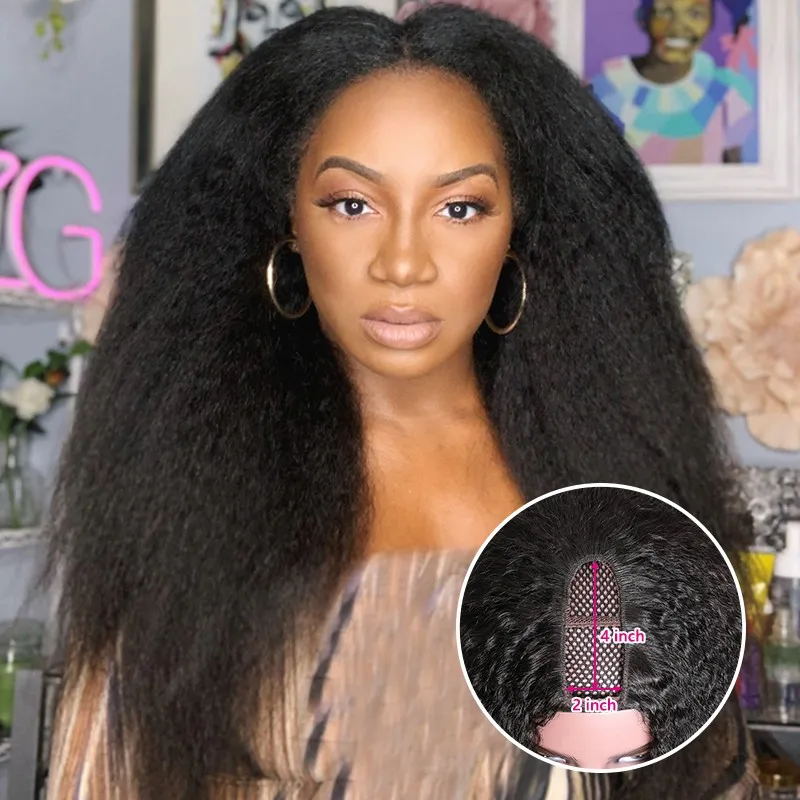 Sunber Youtuber Recommend Kinky Straight V Part Wig No Lace No Glue Upgrade U Part Human Hair Wigs