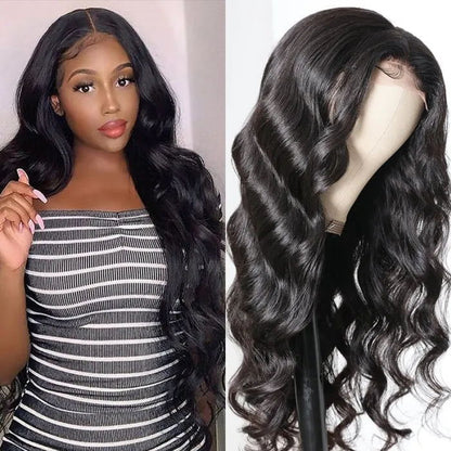 Sunber 4x4 Hand Tied Lace Part Body Wave Realistic Human Hair Wigs 150% Density