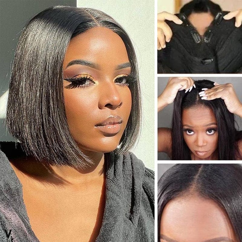 Flash Sale Sunber No Gel No Glue Short Bob V Part Lace Wig 0 Skill Human Hair Wigs