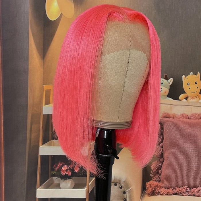 Flash Sale Sunber Pink Bob 13x4 Lace Front Straight Human Hair Wig