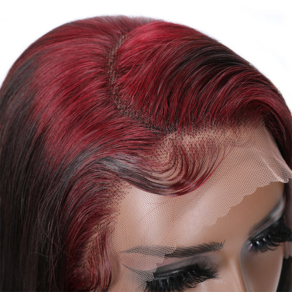 Sunber 13x4 Lace Frontal Skunk Stripe Sparkle Burgundy 99J Roots Straight Wigs Flash Sale