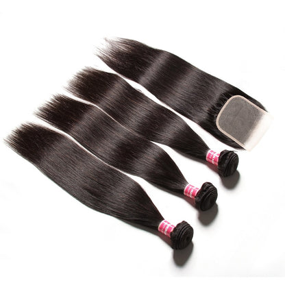 Sunber Hair 3 Bundles Straight Hair With 4*4 Transparent Lace Closure