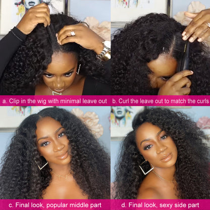 Sunber Kinky Curly No Lace No Glue V Part Wig Affordable Wigs For Women