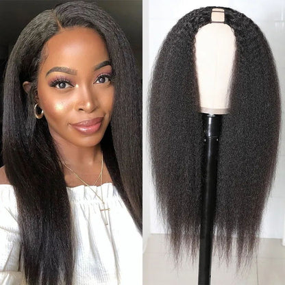 Buy 1 Get 1 Free Buy Kinky Straight  U Part Wig Get Long Free Human Hair Weave 1 Bundle Flash Sale