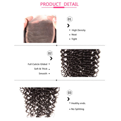 1pcs Curly Hair 4&quot;*4&quot; Lace Closures, Three /Middle /Free Part, Peruvian/Malaysian/Brazilian Hair - Sunberhair