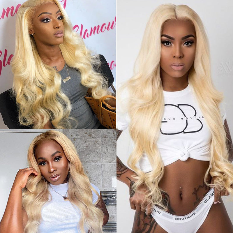 Sunber Hair 3 Bundles 613 Blonde Body Wave Human Hair Weaves With 4X4 Lace Closure