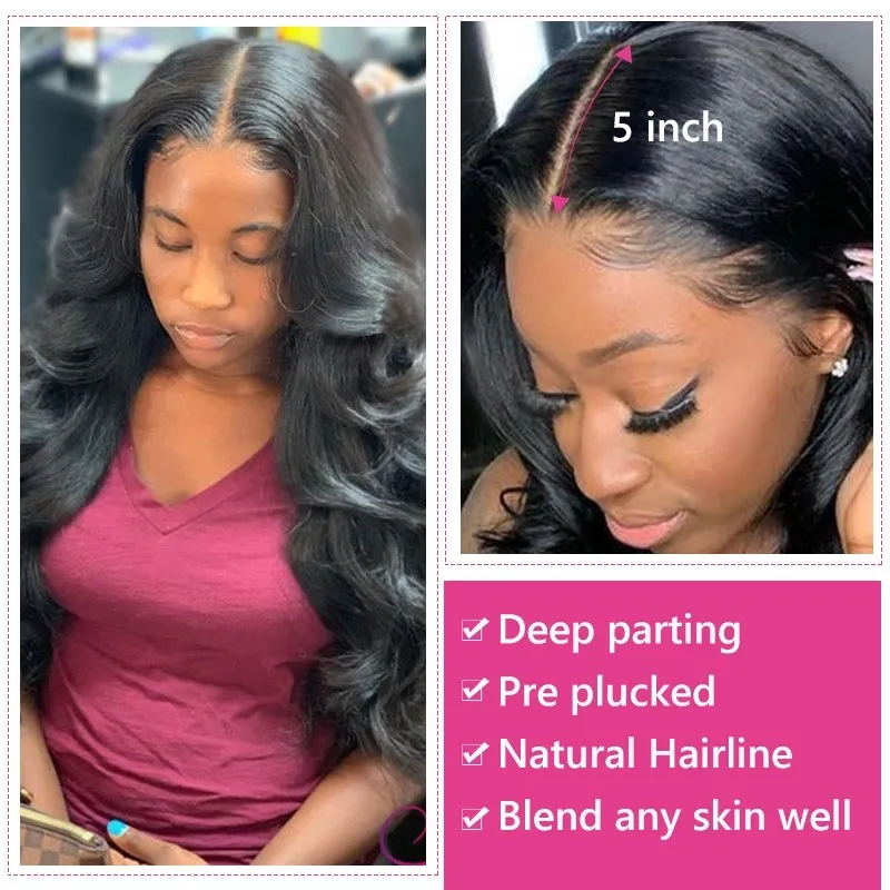 Sunber 1 Pc 5x5 HD Lace Closure Body Wave Hair Deep Parting Transparent Lace Closure Invisible Knots Human Hair Closure