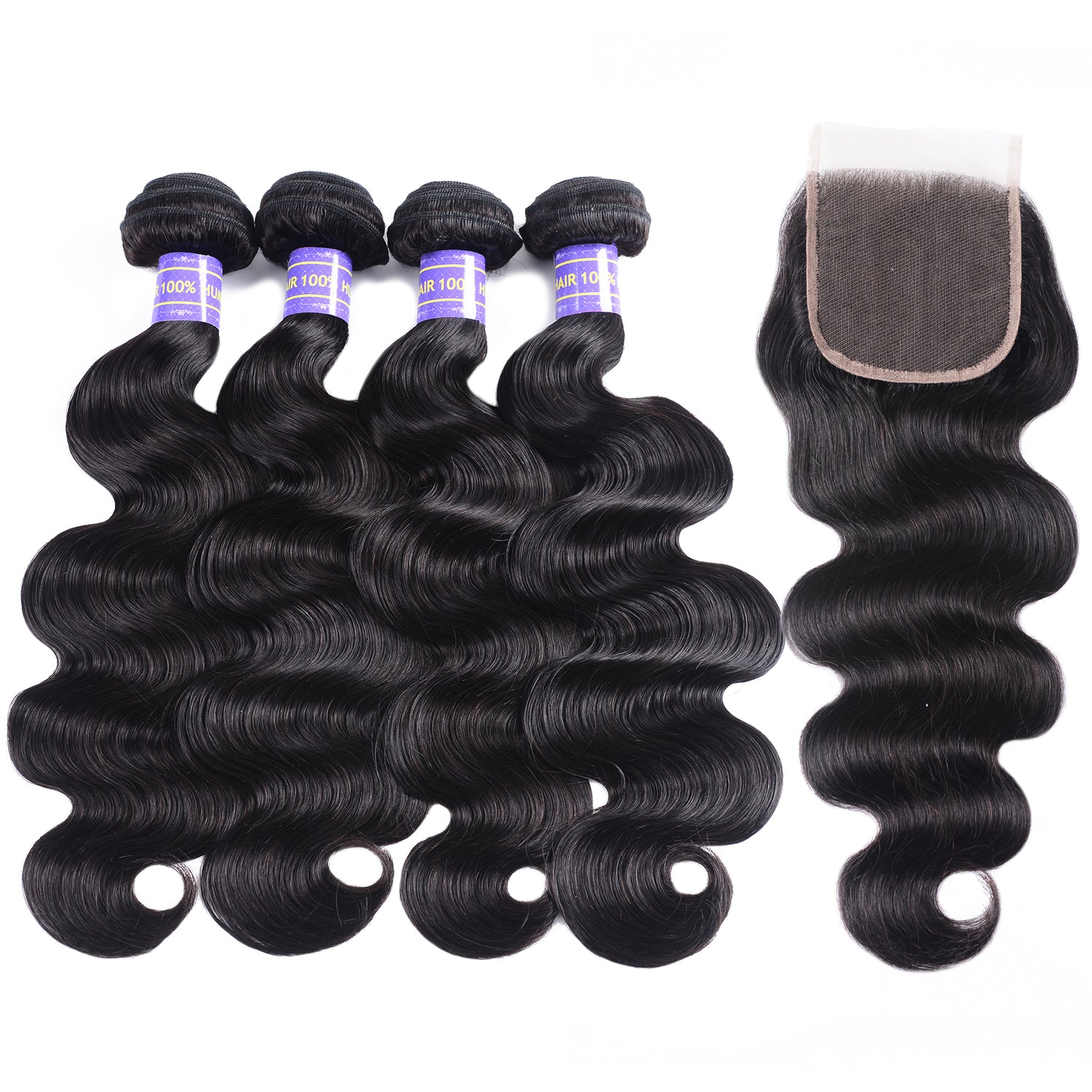 Sunber Hair Brazilian Body Wave Remy Human Hair 4 Bundles With 4*4 Lace Closure 100% Human Hair Extensions