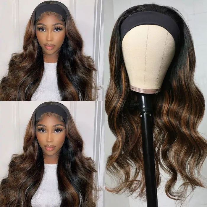 Flash Sale Sunber Balayage Highlight Dark Roots Body Wave Wear And Go Glueless Headband Wigs