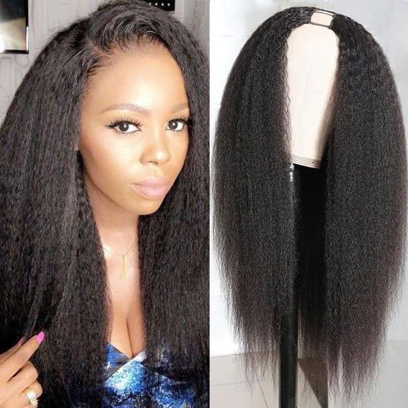 Buy 1 Get 1 Free Buy Kinky Straight  U Part Wig Get Long Free Human Hair Weave 1 Bundle Flash Sale