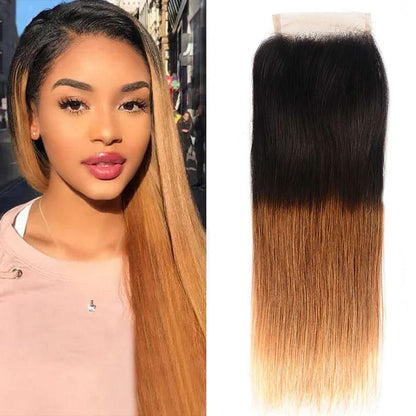 Sunber Hair 1 Pc Ombre T1B/4/27 Human Hair 4*4 Swiss Lace Closure Straight Hair Closure