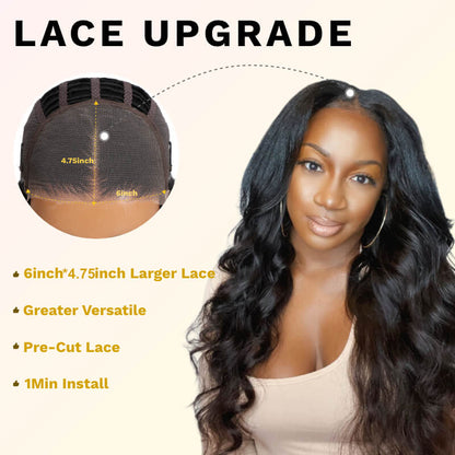 Flash Sale Sunber Body Wave Upgrade 6x4.75 Pre Cut Lace Closure Wig With Breathable Cap