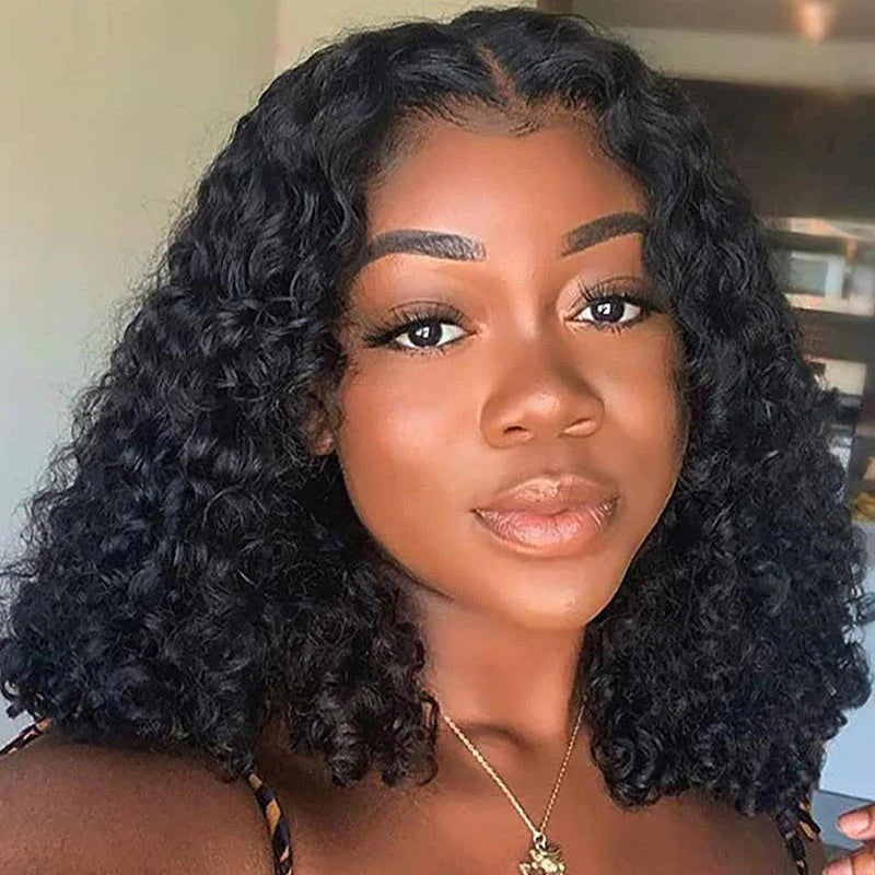 Flash Sale Sunber Hair Friendly Jerry Curly  Bob V Part Wigs Deep Parting Real Scalp Human Hair Wigs