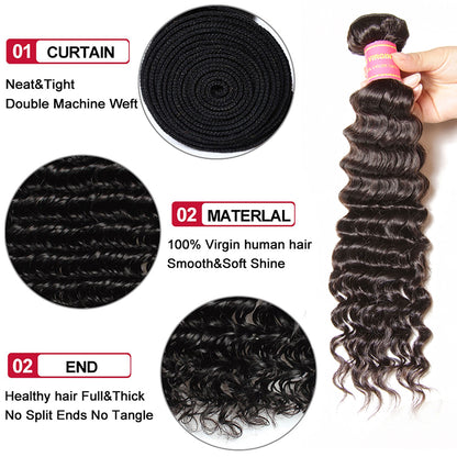 Virgin Peruvian Deep Wave Hair Weaves, 4 Bundles with 4*4 Lace Closure - Sunberhair