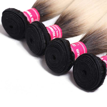 Sunber Hair 4 Bundles T1b/613 Color Ombre Straight  Hair 100% Virgin Human Hair Weaves