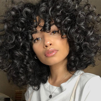 Sunber Bouncy Curl Short Bob Wigs With Bangs No Lace No Glue Human Hair Wigs