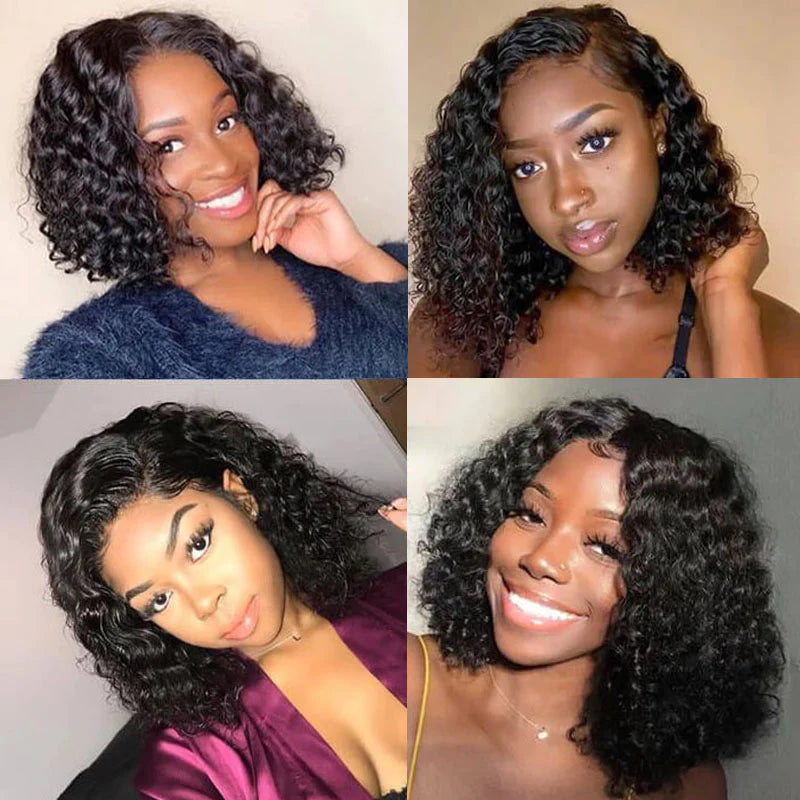 Flash Sale Sunber Hair Friendly Jerry Curly  Bob V Part Wigs Deep Parting Real Scalp Human Hair Wigs