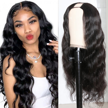 Sunber Body Wave Affordable No Lace V  Part Wig Natural Color Human Hair